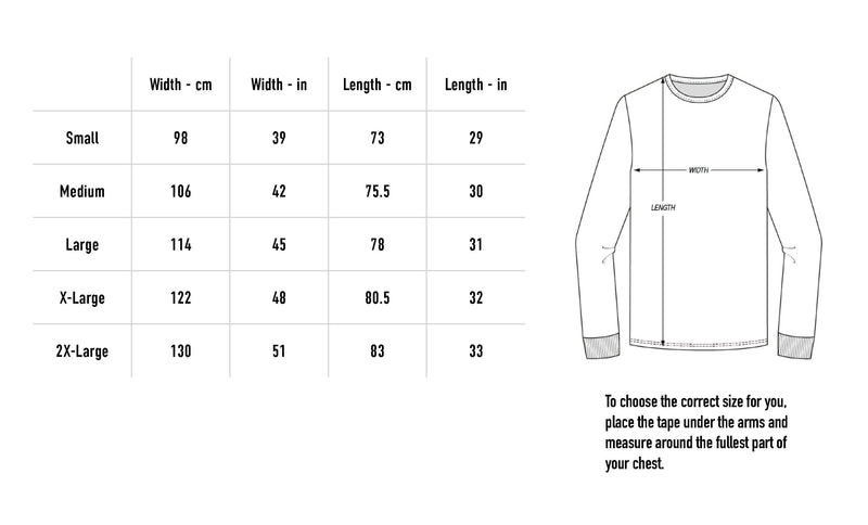 Size chart for Shrine Longsleeve - Black