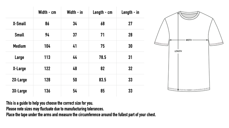 Size chart for London Pop Up Tee - Black