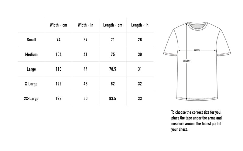 Size chart for Zenith Skull Stonewash Tee