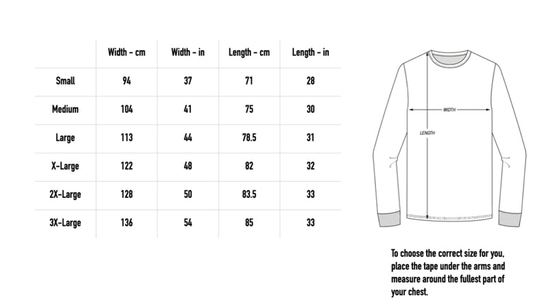 Size chart for Zenith Longsleeve - Black
