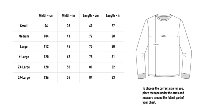 Size chart for No God of Mine Longsleeve - White