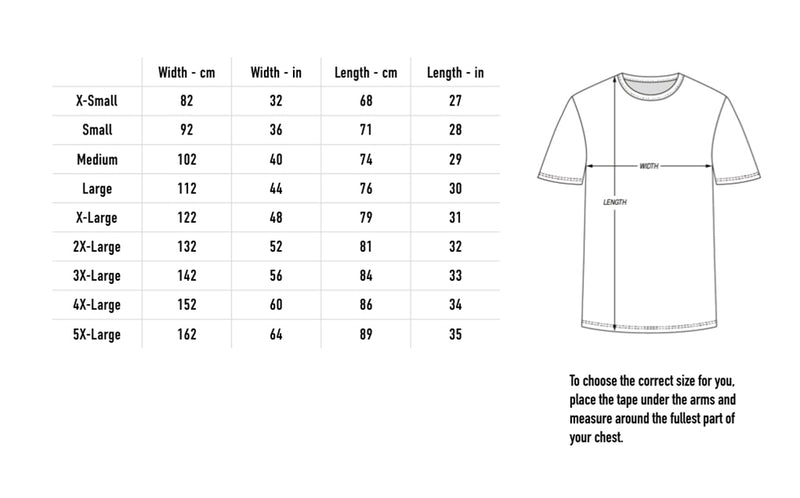 Size chart for Summer Tour 2024 Tee - Black