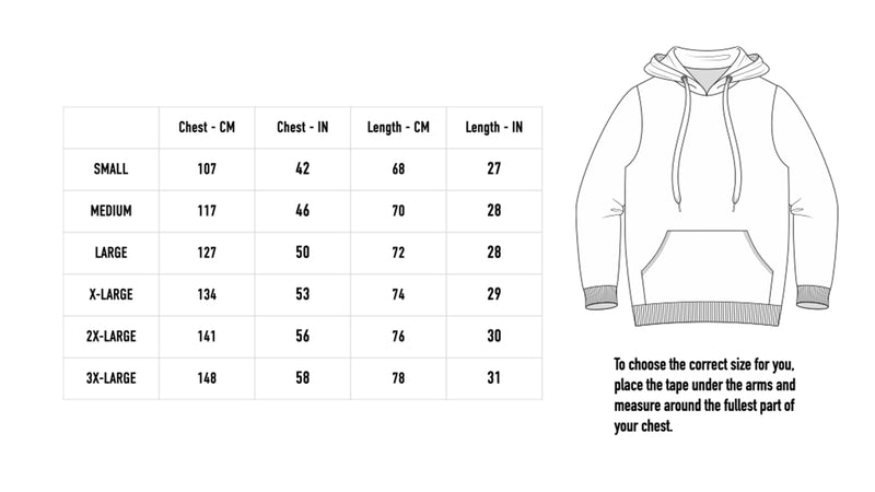 Size chart for Chrome Logo Hood - Black