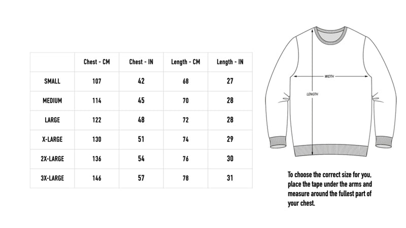 Size chart for Zenith Crewneck - Green