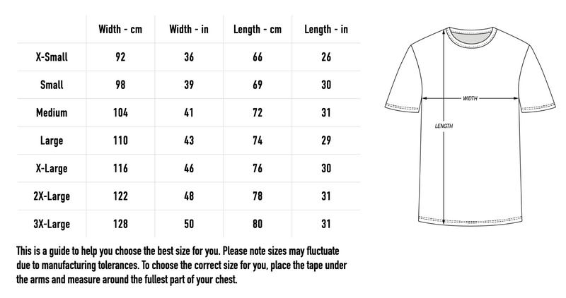 Size chart for Pure Scottish Metal Stonewash Tee (Stanley Stella)